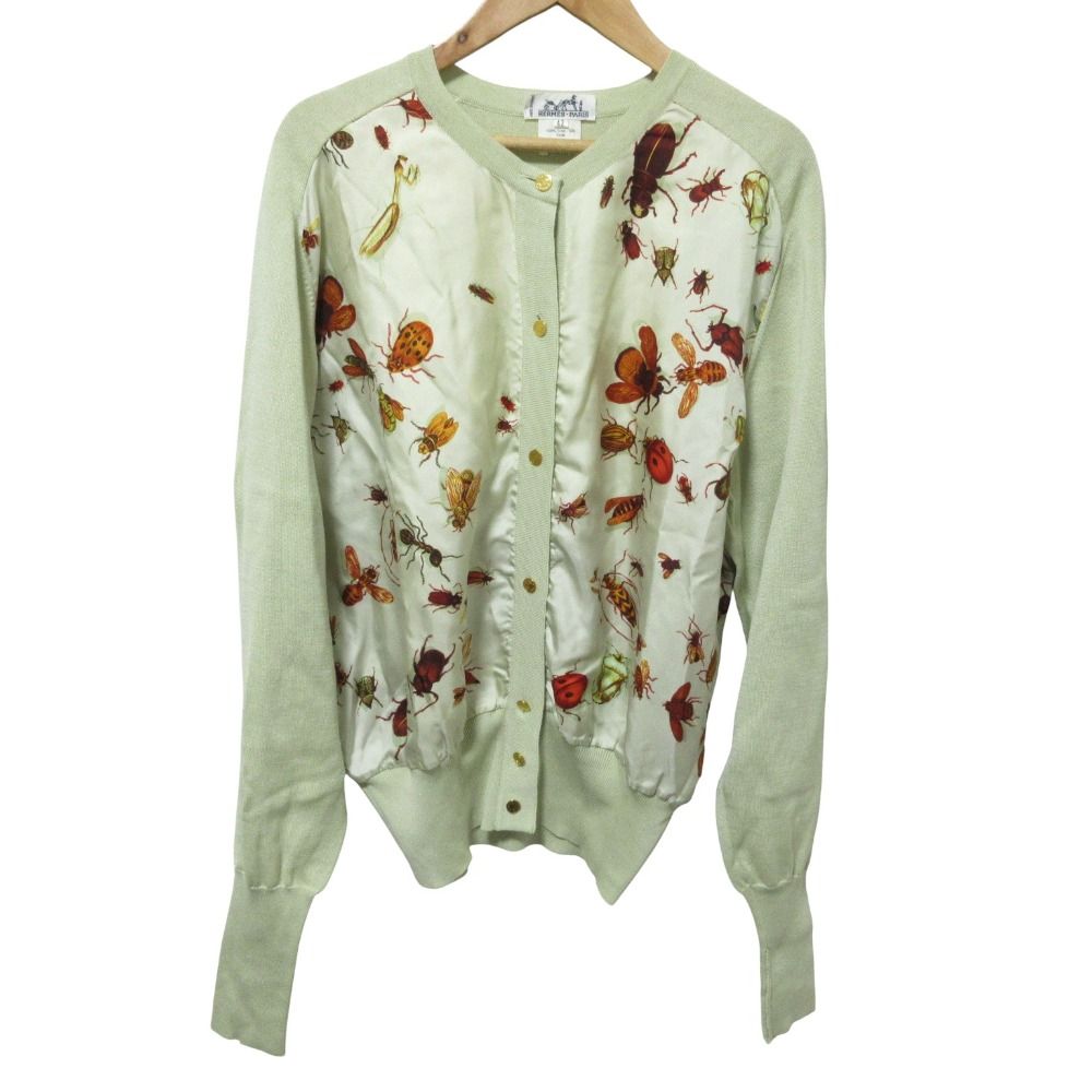 良品 HERMES エルメス 昆虫柄 シルク ツイルレーヌ ニット