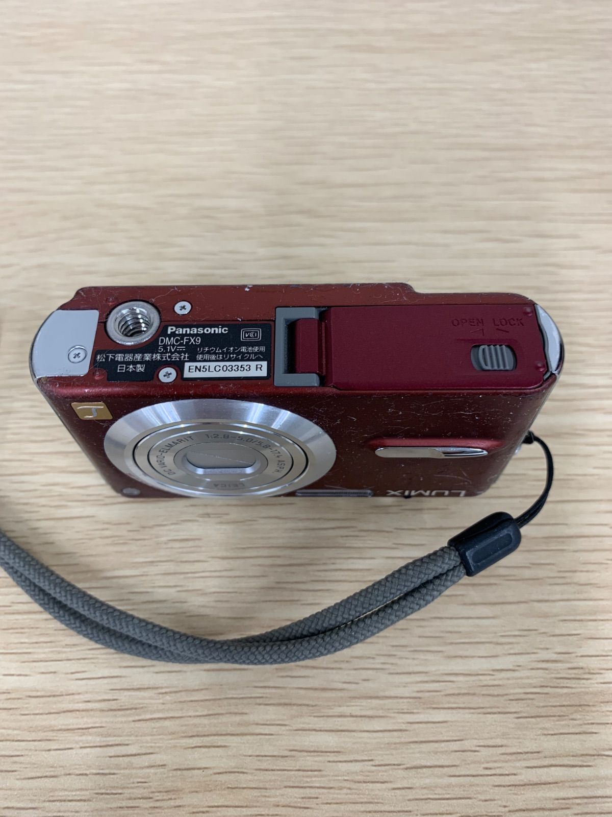 3【通電未確認】Panasonic LUMIX DMC-FX9 レッド 本体ベタつき有り 箱