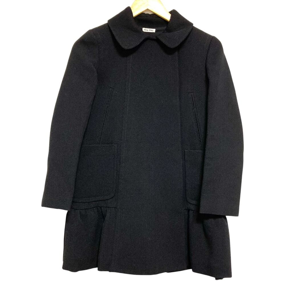 美品 miu miu ミュウミュウ ラウンドカラー ウール カルゼ ペプラム