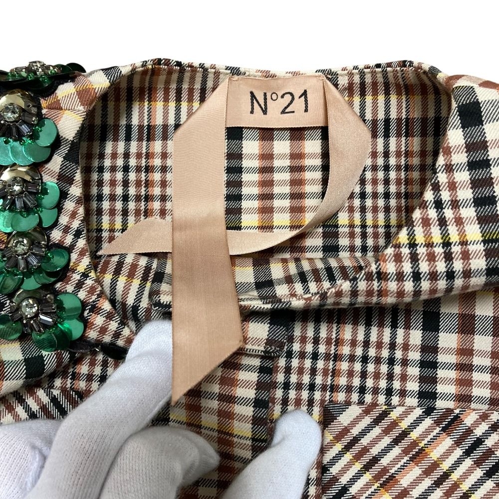 美品 N°21 ヌメロヴェントゥーノ ノーカラー チェックジャケット