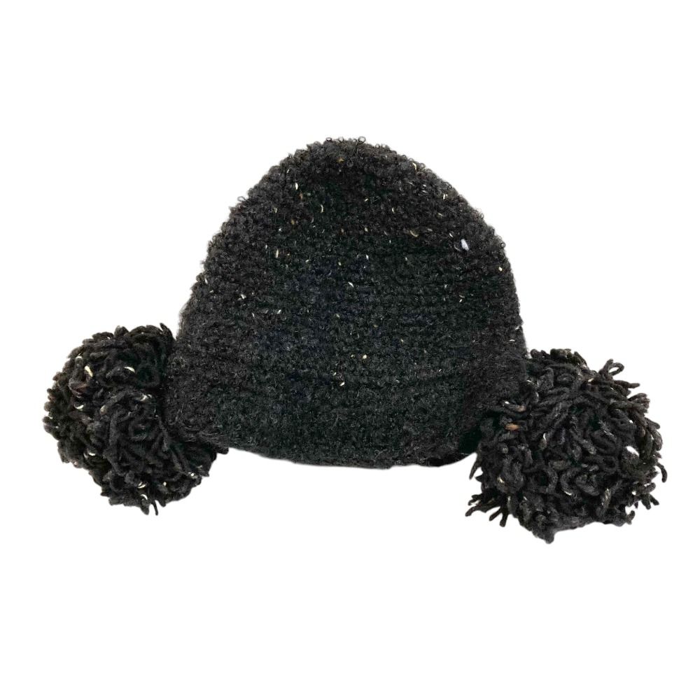 中古ボンボンニット帽 美品 ISSEY MIYAKE イッセイミヤケ ボンボン ニットキャップ ブラック