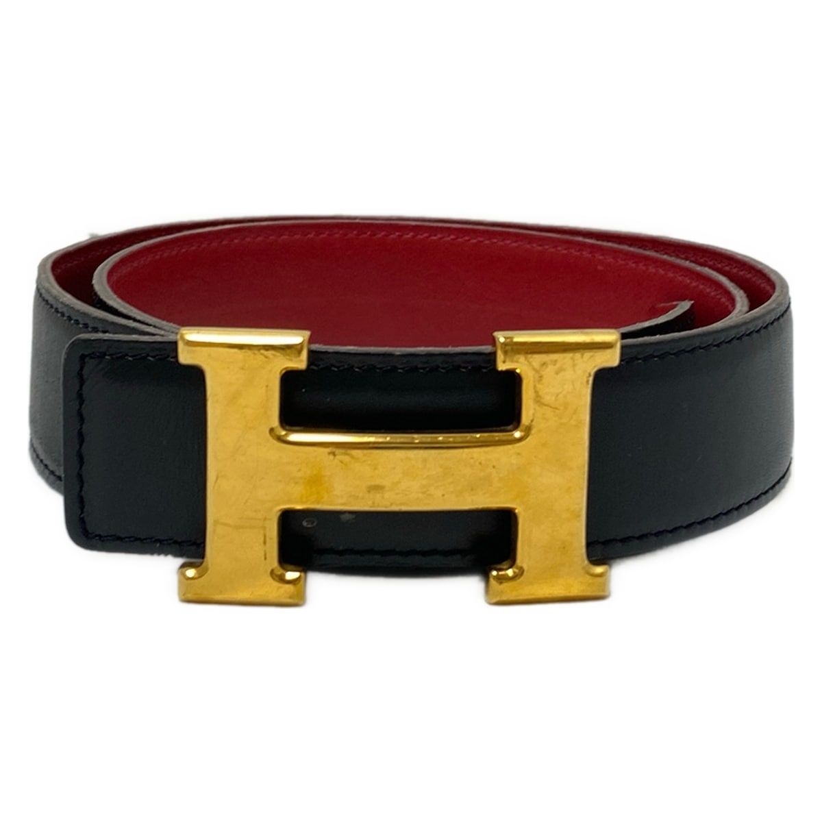 HERMES(エルメス) ベルト 75 Hベルト 黒×レッド ゴールド金具