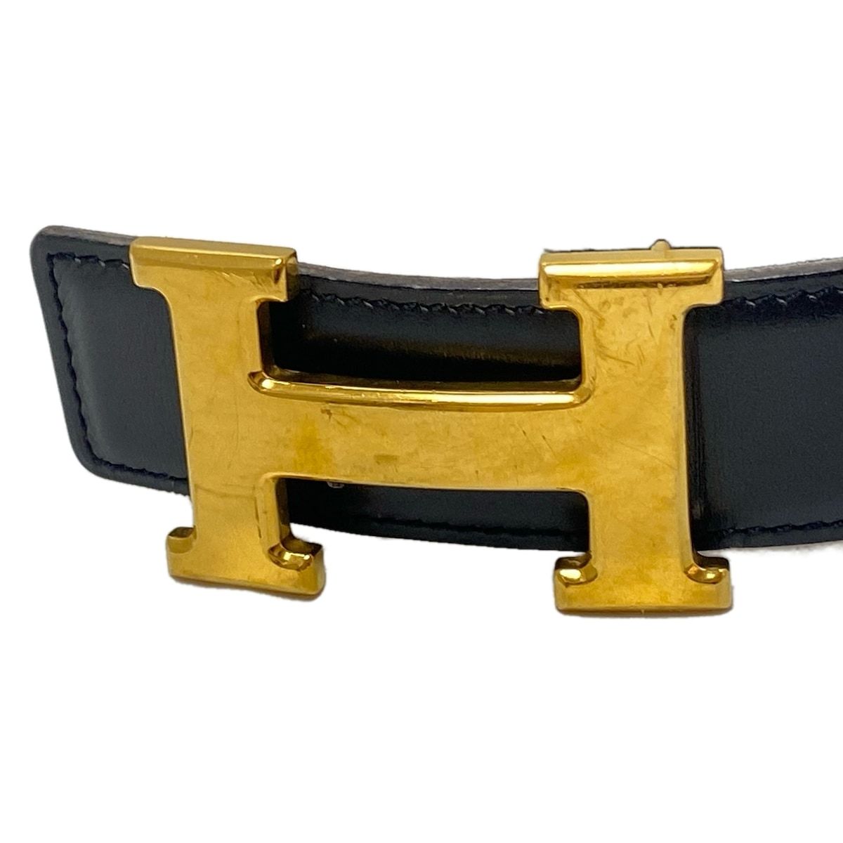 HERMES(エルメス) ベルト 75 Hベルト 黒×レッド ゴールド金具