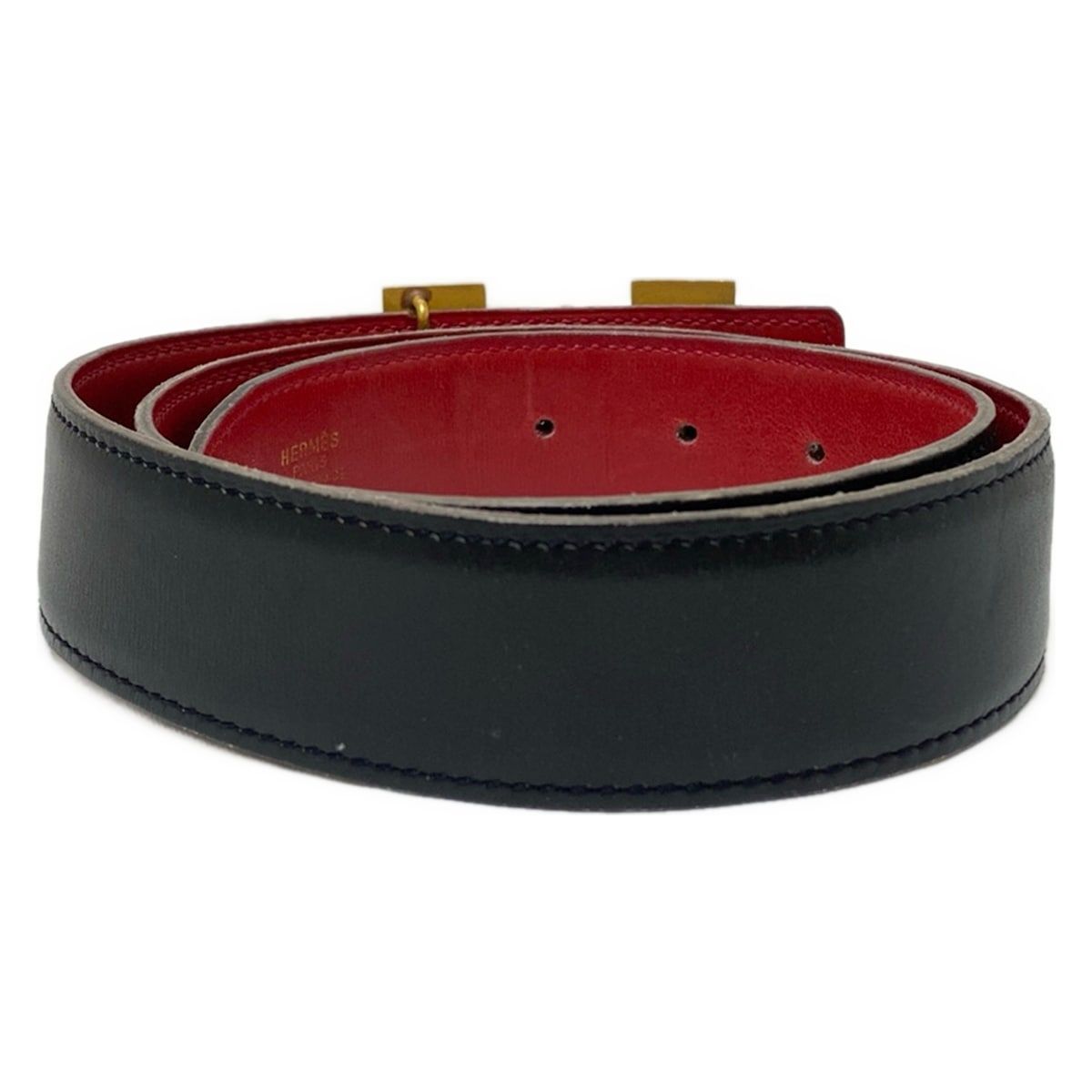 HERMES(エルメス) ベルト 75 Hベルト 黒×レッド ゴールド金具