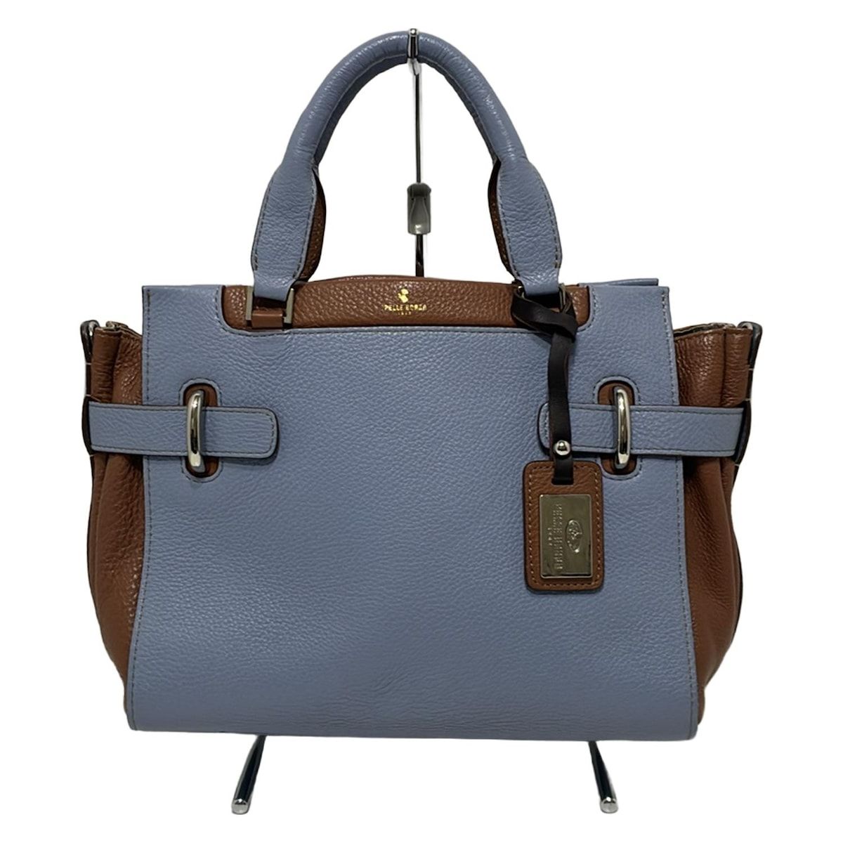 PELLE BORSA(ペレボルサ) ハンドバッグ - ライトブルー×ダークブラウン 