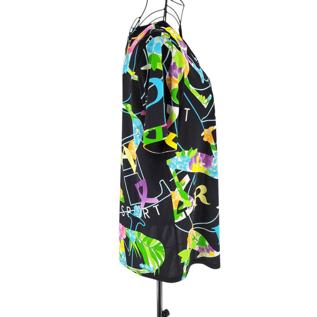 LEONARD レオナール カットソー 半袖 バックファスナー 総柄 ブラック