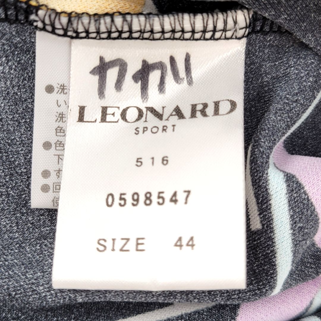 LEONARD レオナール カットソー 半袖 バックファスナー 総柄 ブラック