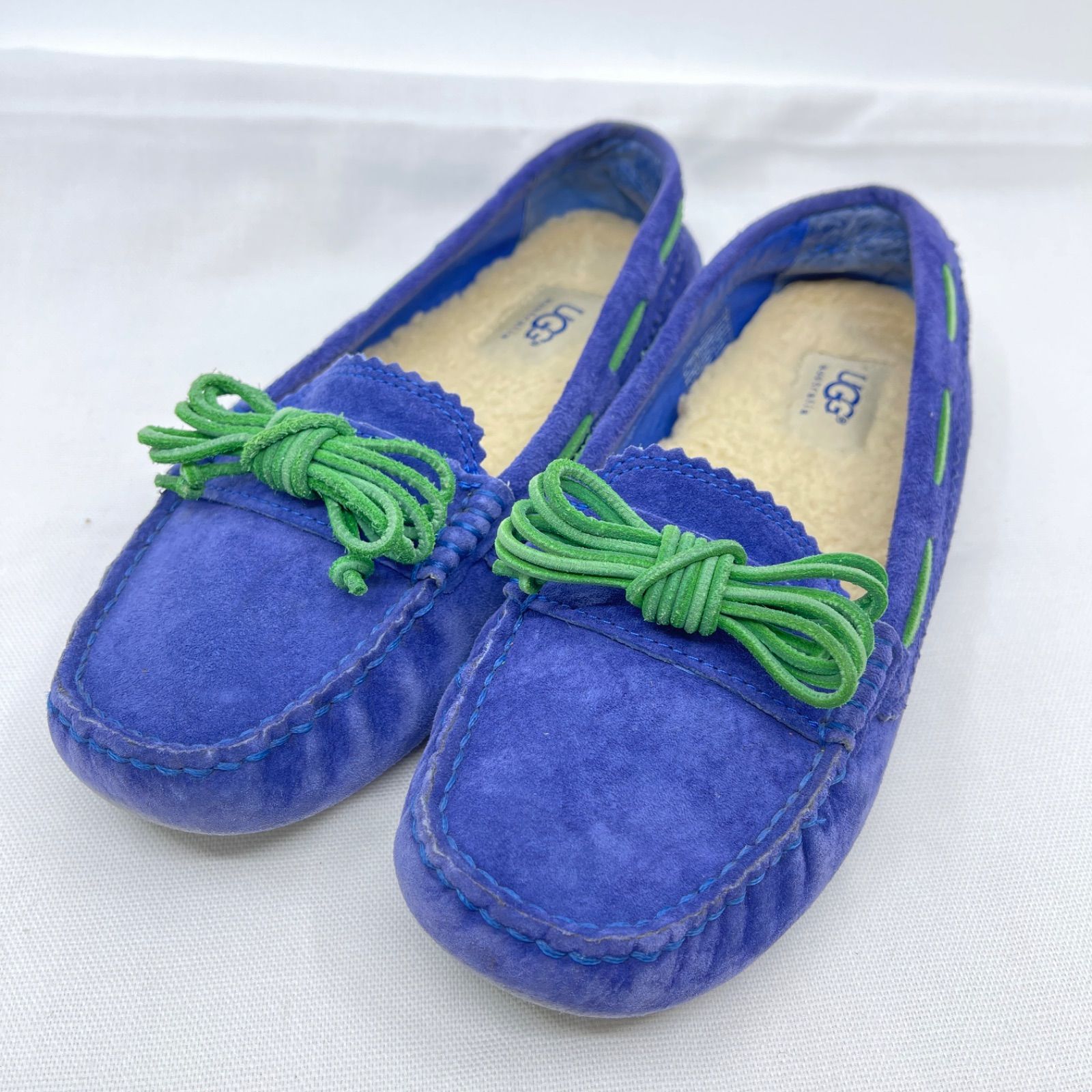 UGG アグ リボンモカシン ミーナ 23.0 ブルー ボア インクブロット