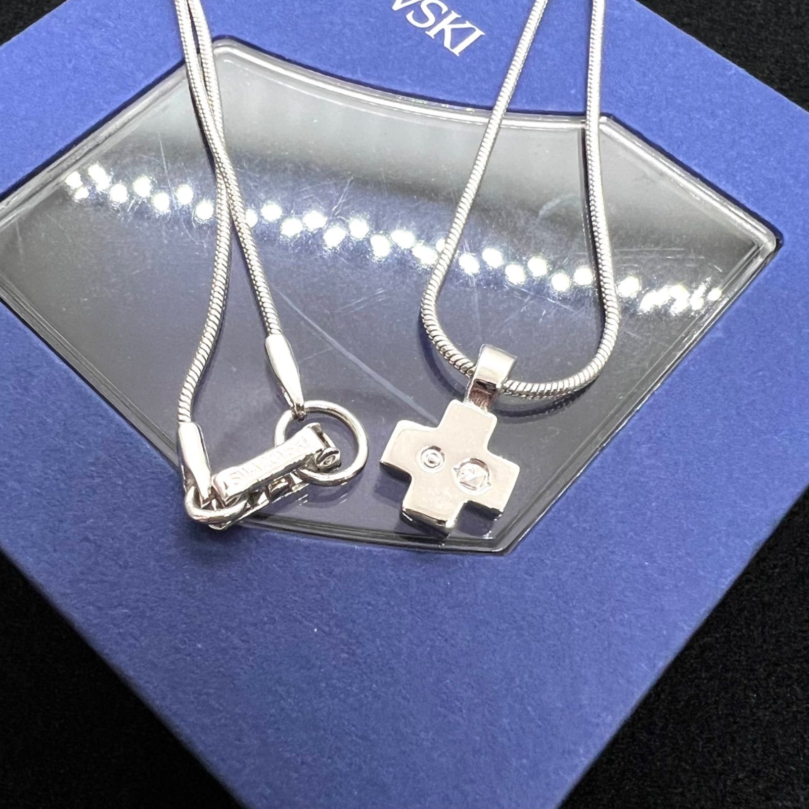 美品☆SWAROVSKI スワロフスキー ネックレス クロス ミニ 立体 パヴェ 
