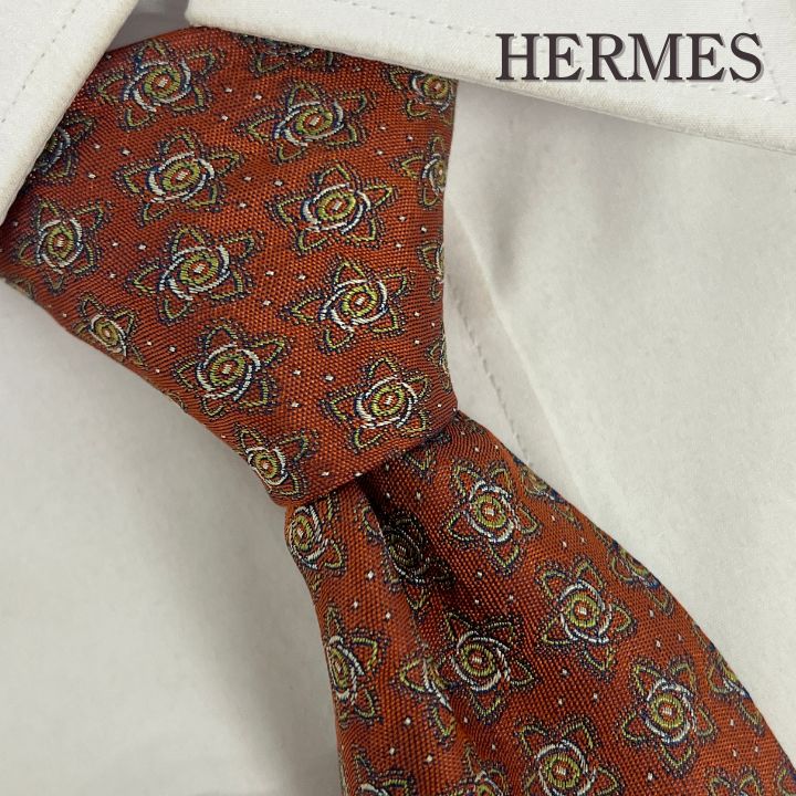 訳アリ》HERMES (エルメス) シルクネクタイ フランス製 総柄 小紋