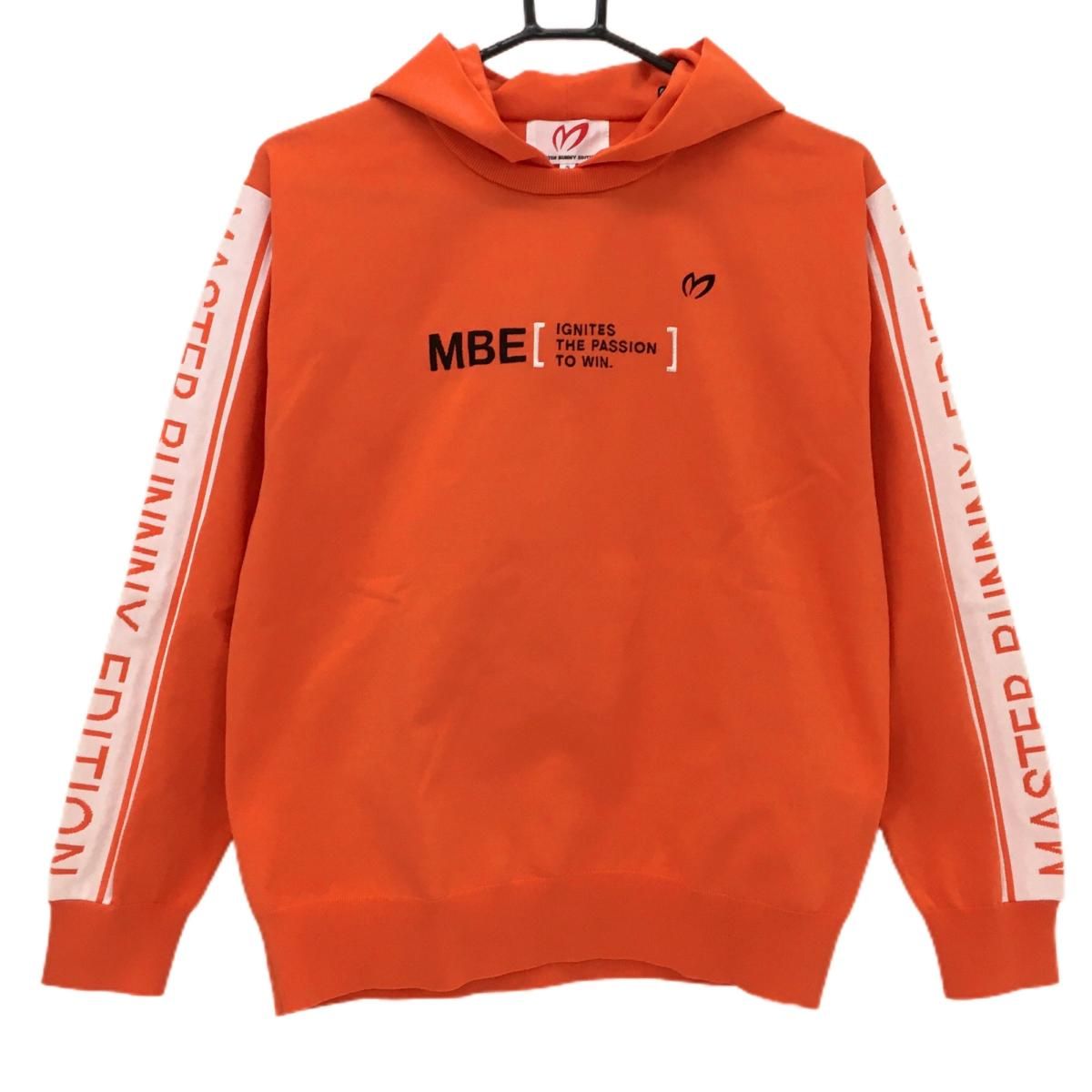 MASTER BUNNY EDITION フード付きセーター 超美品】マスターバニー フード付セーター オレンジ×白 袖ロゴライン