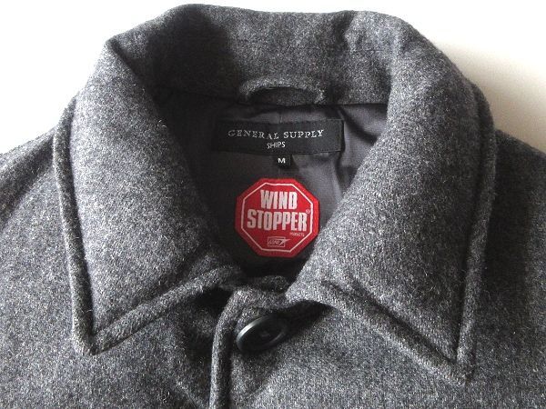 SHIPS GENERAL SUPPLY シップス別注 GORE-TEX社 WINDSTOPPER ウールダウンジャケット ハーフダウンコート M チャコール グレー