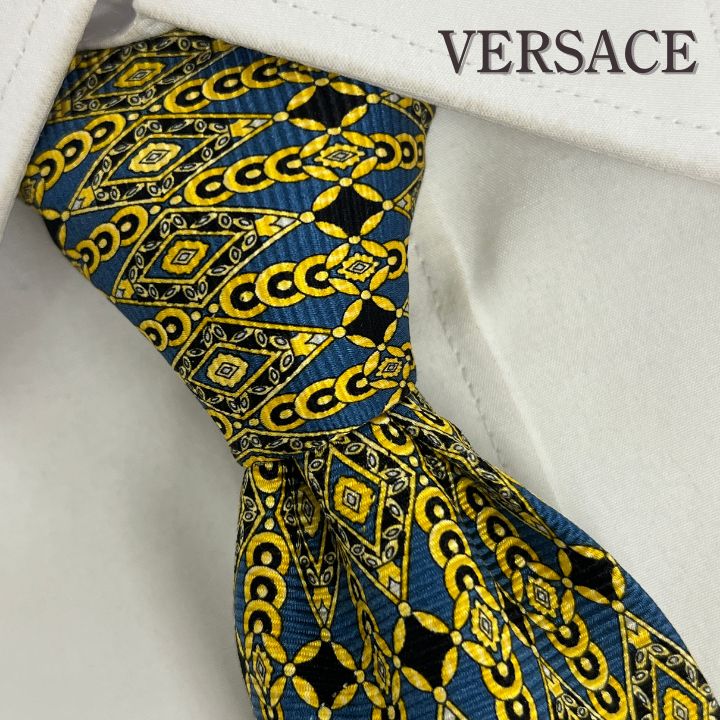 美品》VERSACE (ヴェルサーチェ) シルクネクタイ イタリア製 総柄 幾何