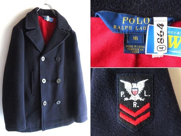POLO RALPH LAUREN ラルフローレン 腕章ロゴワッペン 13星/アンカー釦 ウールメルトン Pコート 18 メンズS程度 ネイビー ナス紺 RN41381