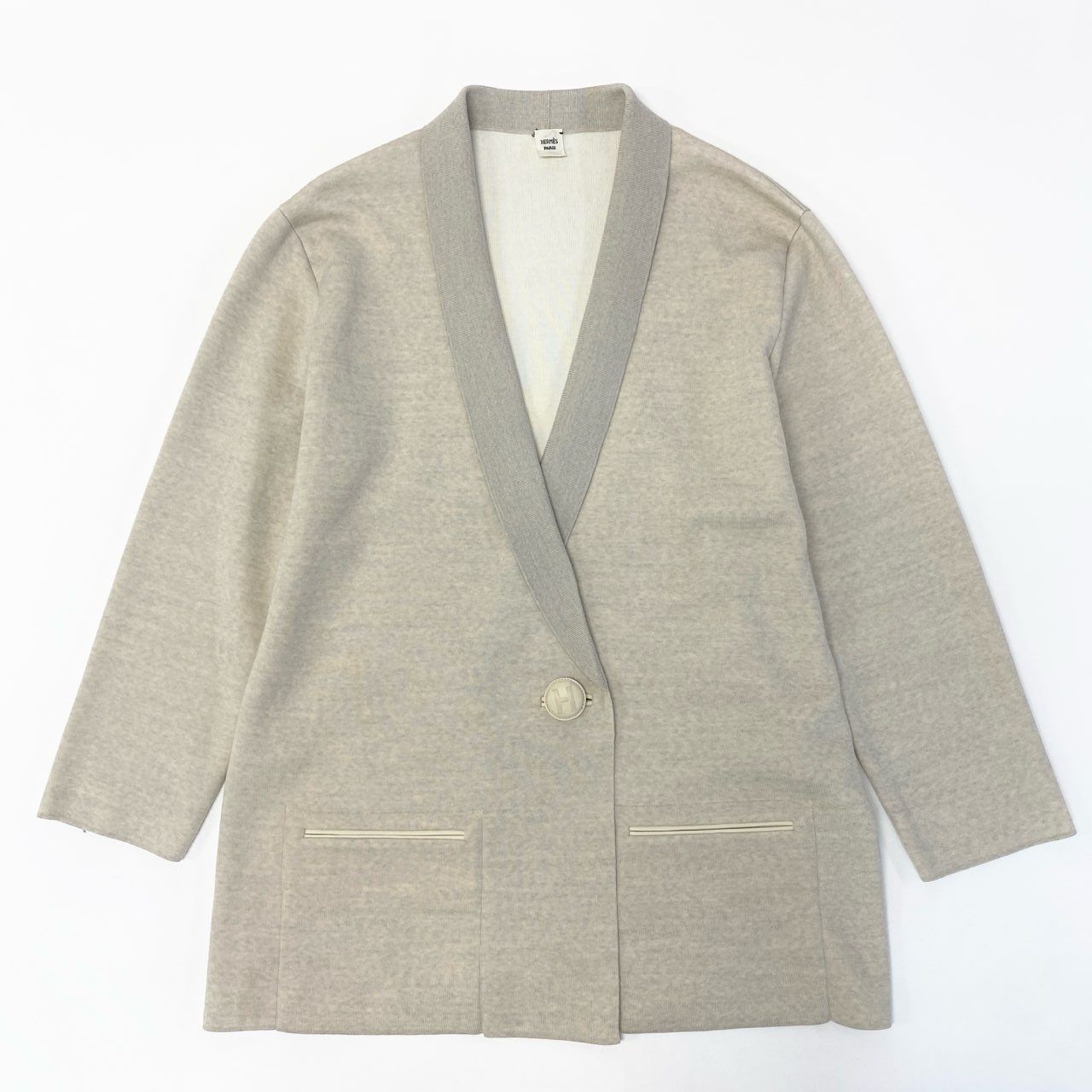 86a16 HERMES エルメス ニットジャケット ハイゲージニット Hロゴ  