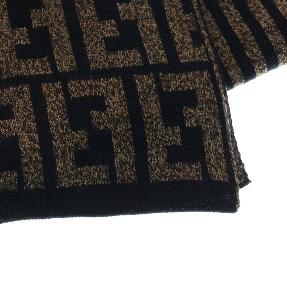 FENDI (フェンディ) ズッカ柄 ウール ストライプマフラー ブラウン