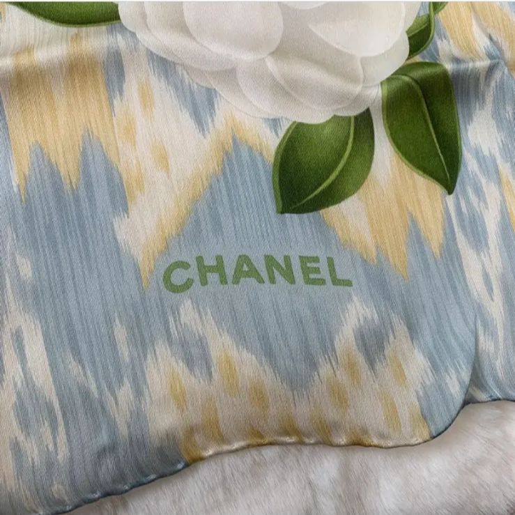 CHANEL シルク スカーフ ヴィンテージ カメリア柄 シフォン ライト
