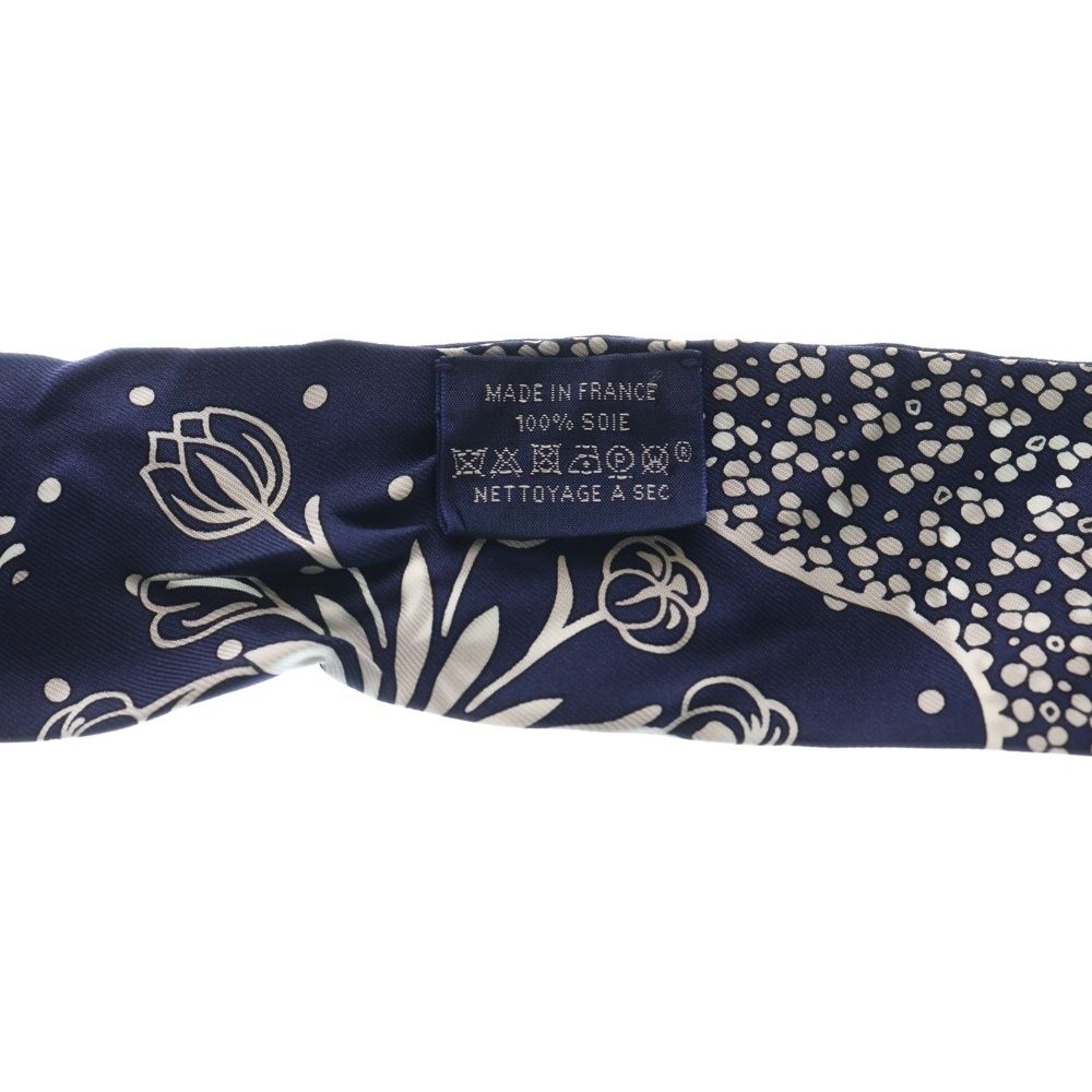 美品 エルメス ツイリー レオパード バンダナ柄 ネイビー スカーフ