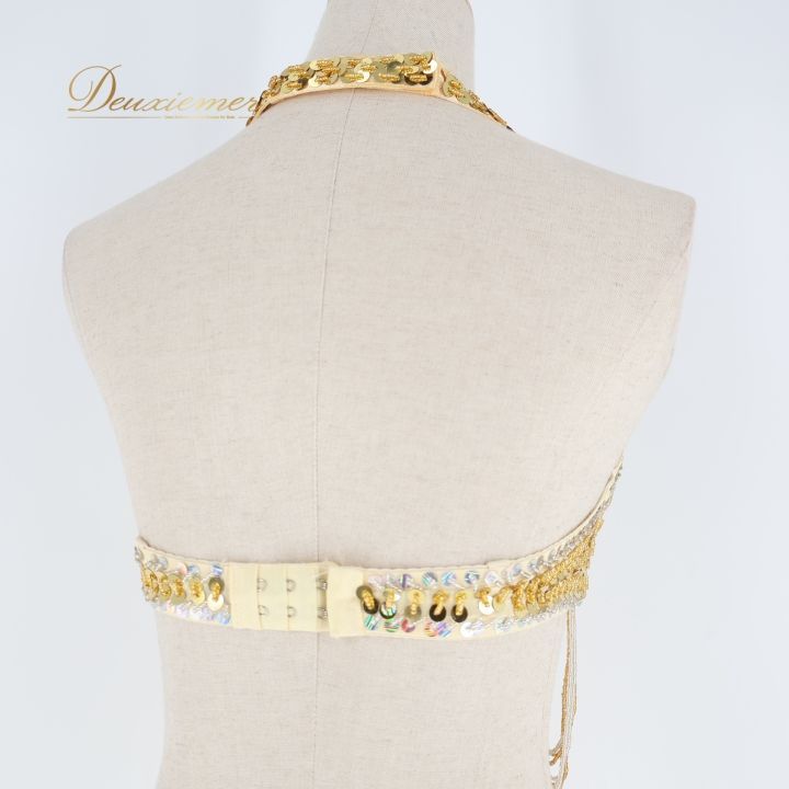 ベリーダンス オリエンタル 衣装 トップス ベルト セット ゴールド系