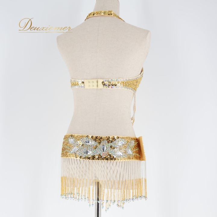 ベリーダンス オリエンタル 衣装 トップス ベルト セット ゴールド系