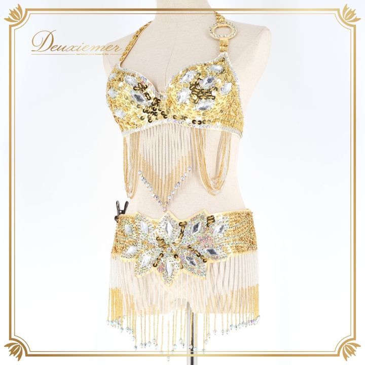 ベリーダンス オリエンタル 衣装 トップス ベルト セット ゴールド系
