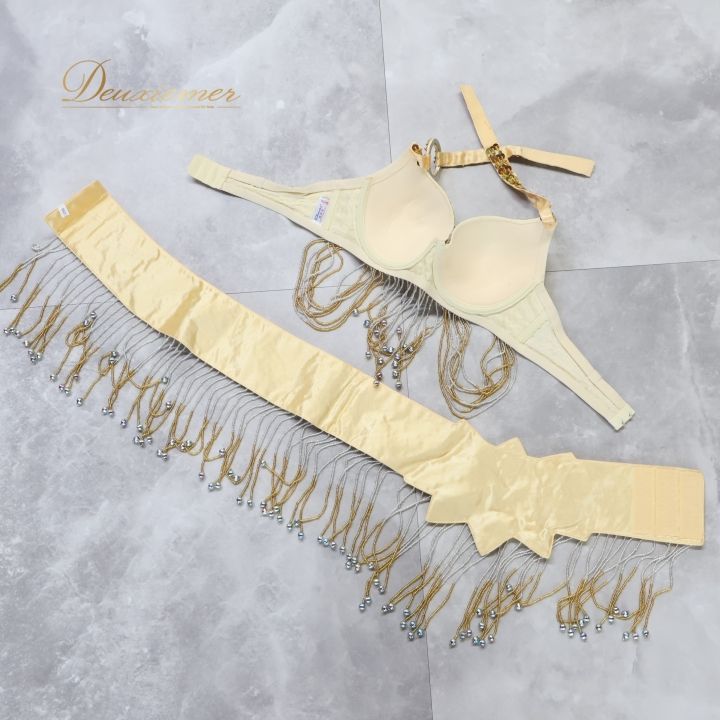 ベリーダンス オリエンタル 衣装 トップス ベルト セット ゴールド系