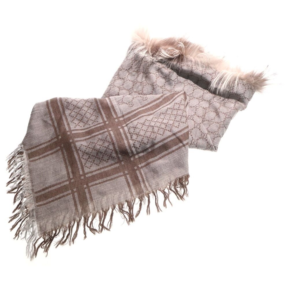 GUCCI (グッチ) 付きフリンジチェックストール スカーフ 254017 3G546