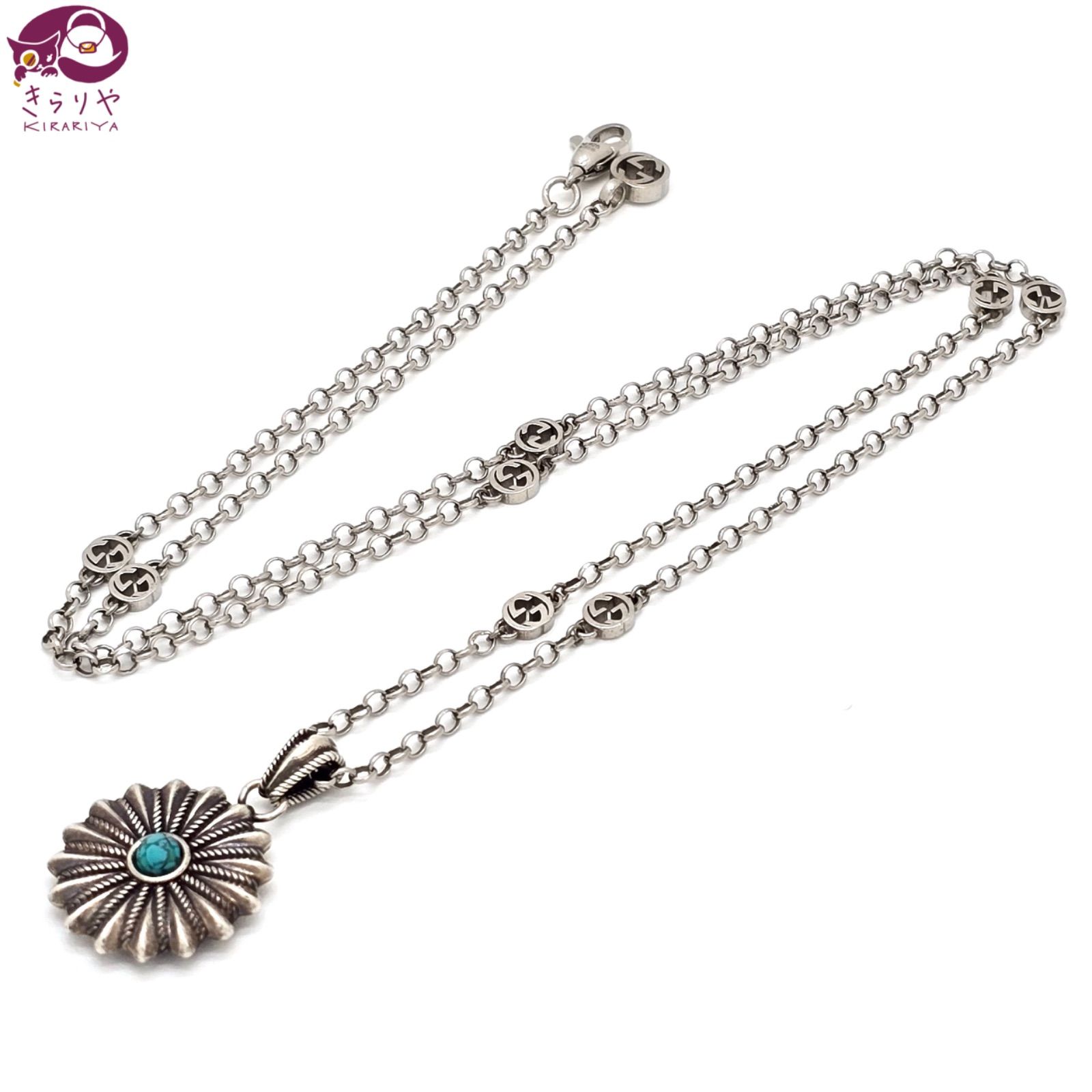 GUCCI グッチ 728451 フラワー付きインターロッキングG ネックレス 首