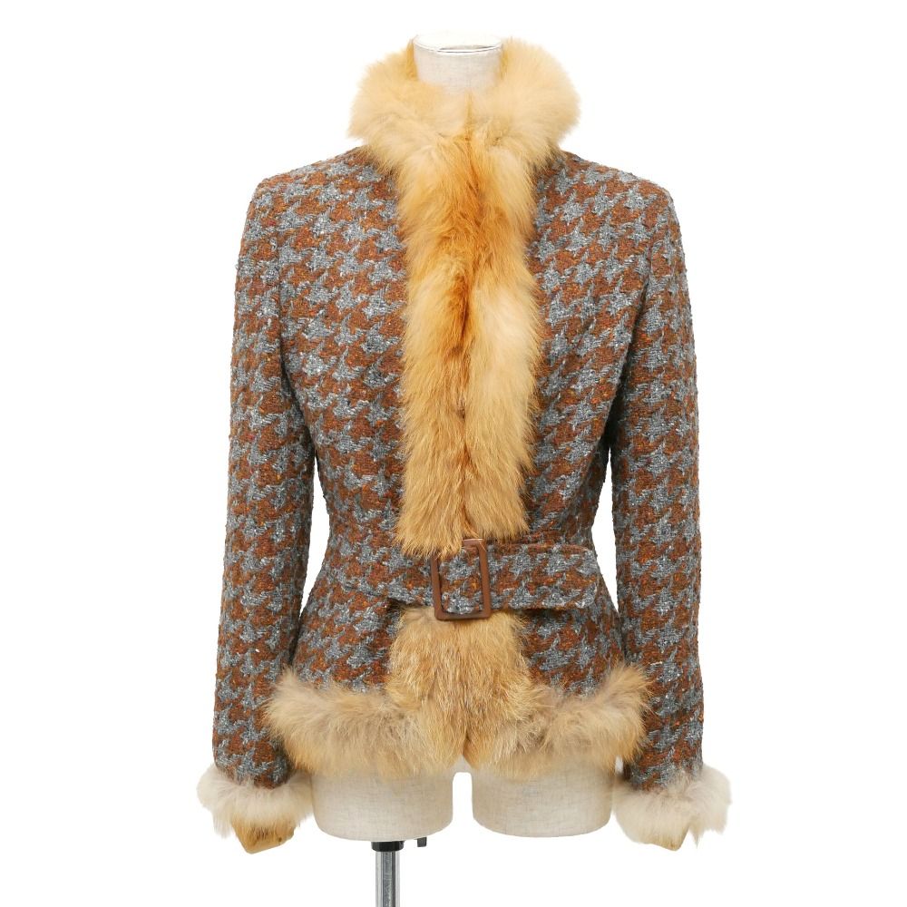 VALENTINO（ヴァレンティノ ）Spa 8ツイードスカートウールファー付 VALENTINO ヴァレンティノ コート サイズ8 リアルファー装飾 ツイード