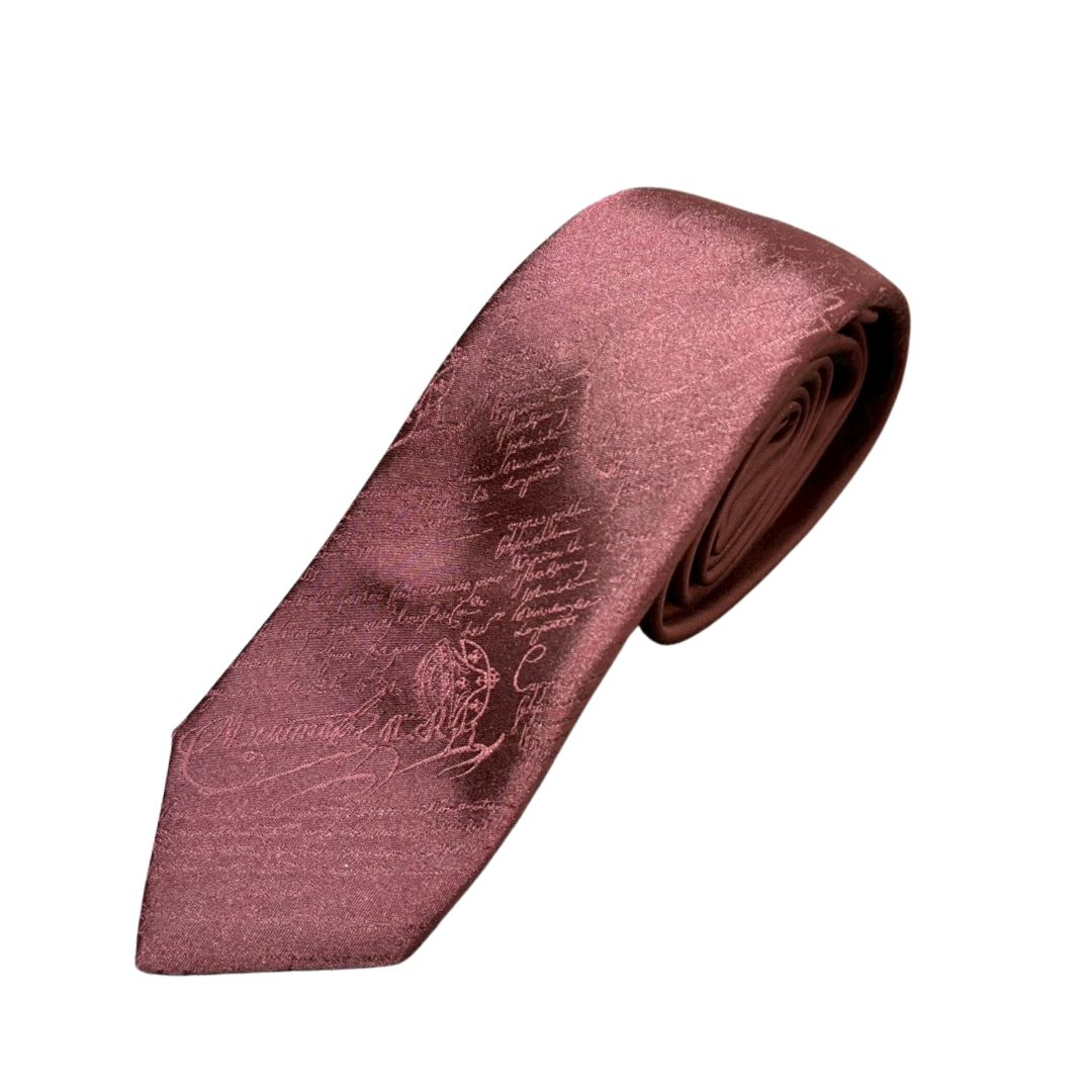 ベルルッティ Berluti カリグラフィー ネクタイ ボルドー シルク 赤 茶