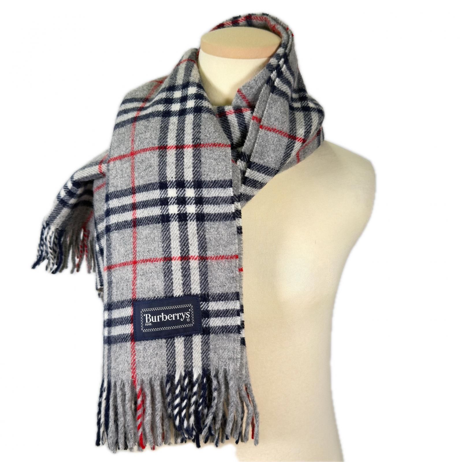 バーバリー　ひざ掛け / ブランケット　ウール100％　グレー　マフラー 本物保証 美品 Burberrys バーバリーズ マフラー ストール