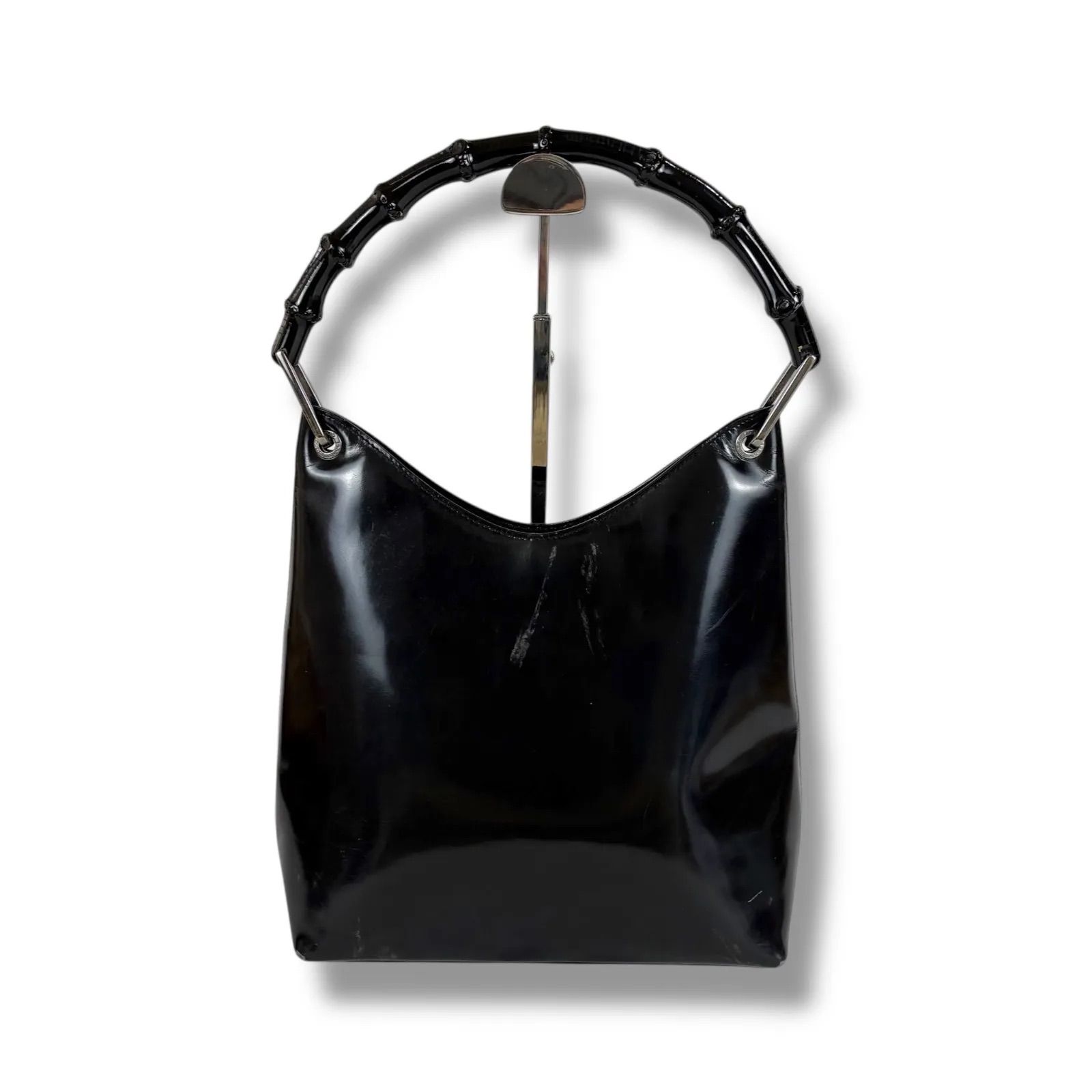 グッチ GUCCI ハンドバッグ バンブー パテントレザー ブラック 黒 ワン