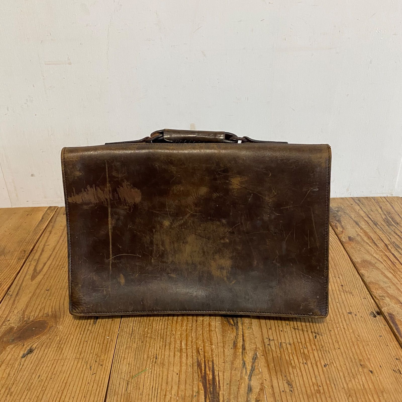 アンティーク レザー スクールバッグ 本革 ブラウン 茶色 当時物 学生