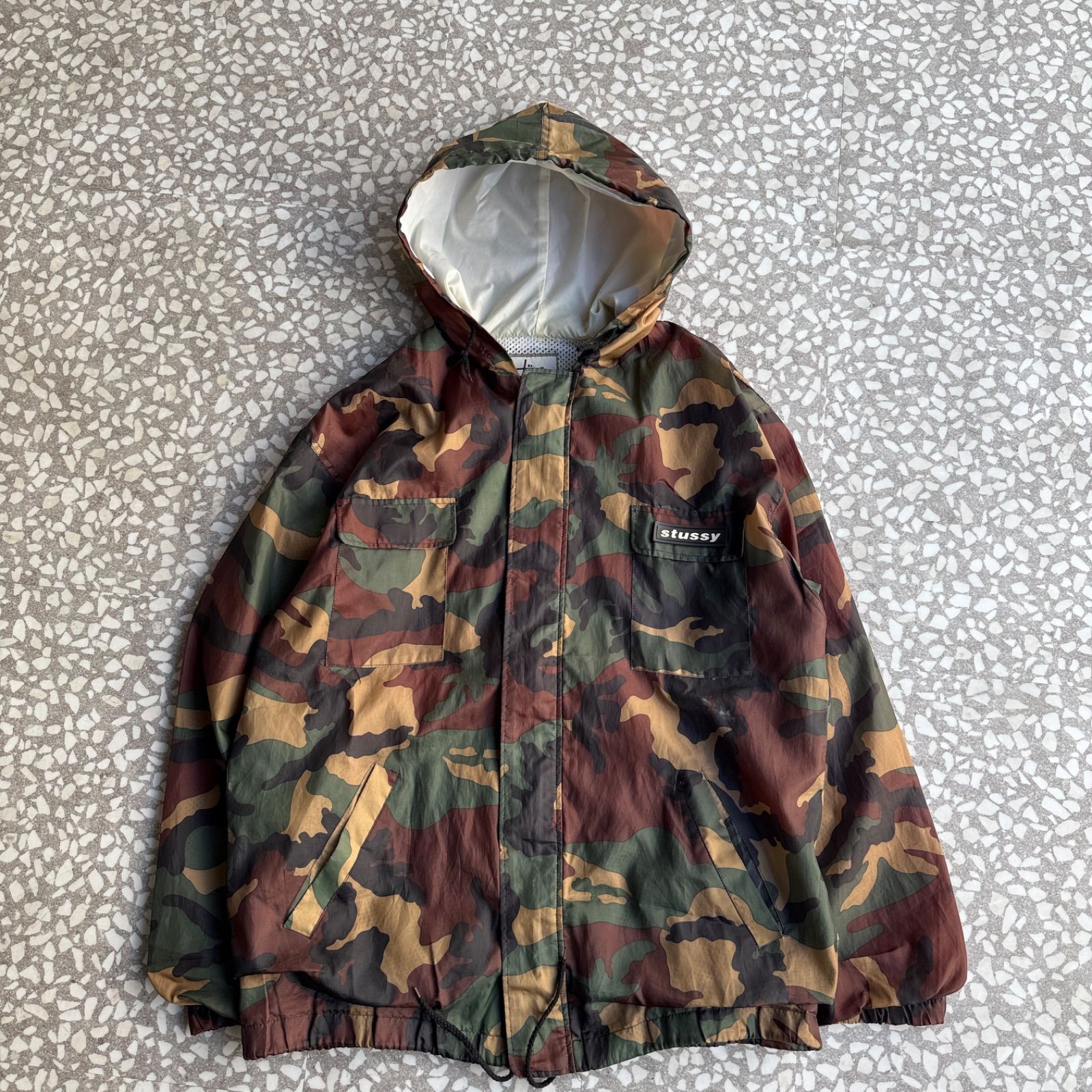 STUSSY / 90′s OUTDOOR nylon jacket オールドステューシー 総柄 迷彩