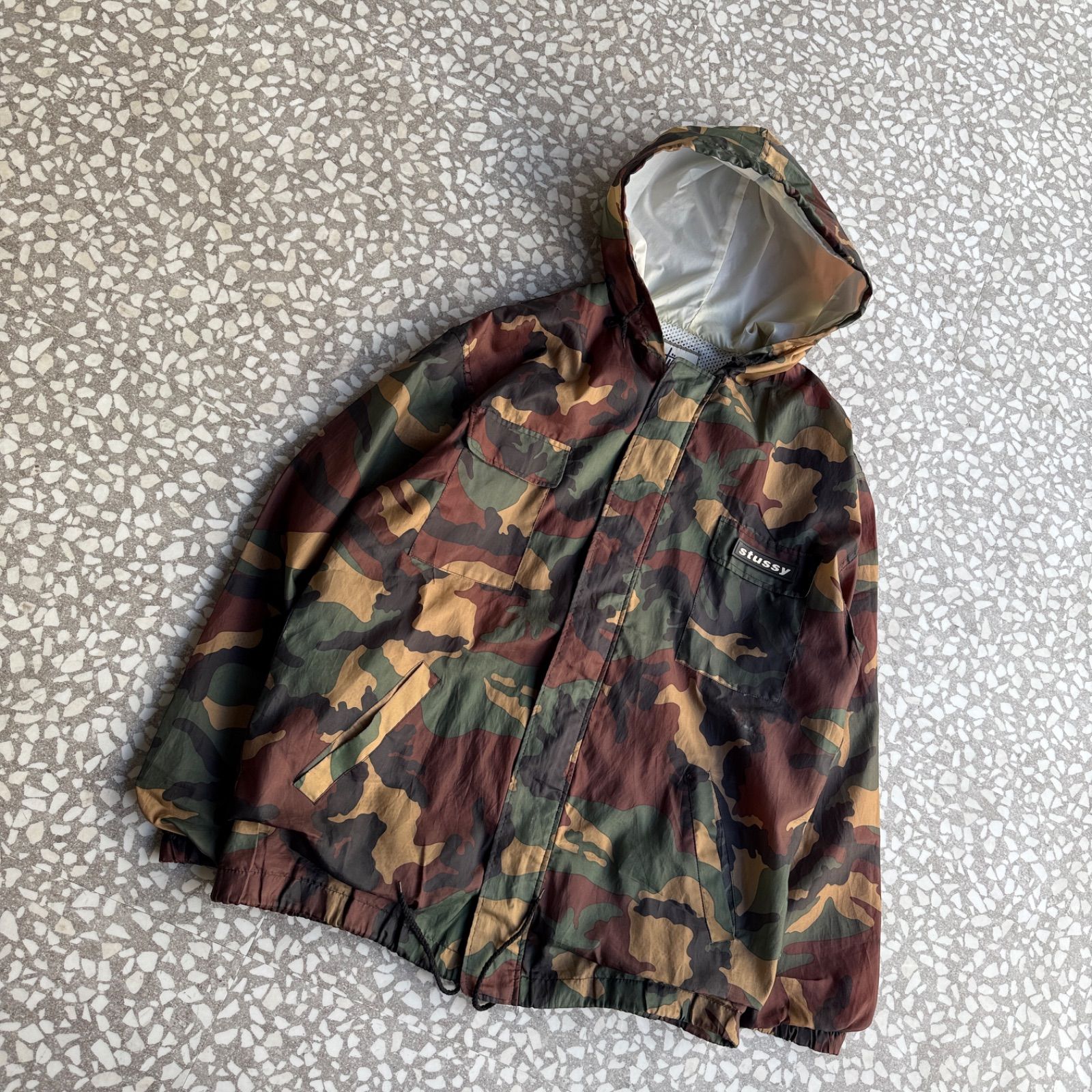 STUSSY / 90′s OUTDOOR nylon jacket オールドステューシー 総柄 迷彩 