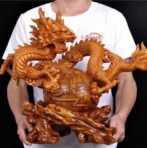 龍の彫刻 印台 装飾品 木製彫刻 龍の置物 龍神 開運 風水 木彫り龍