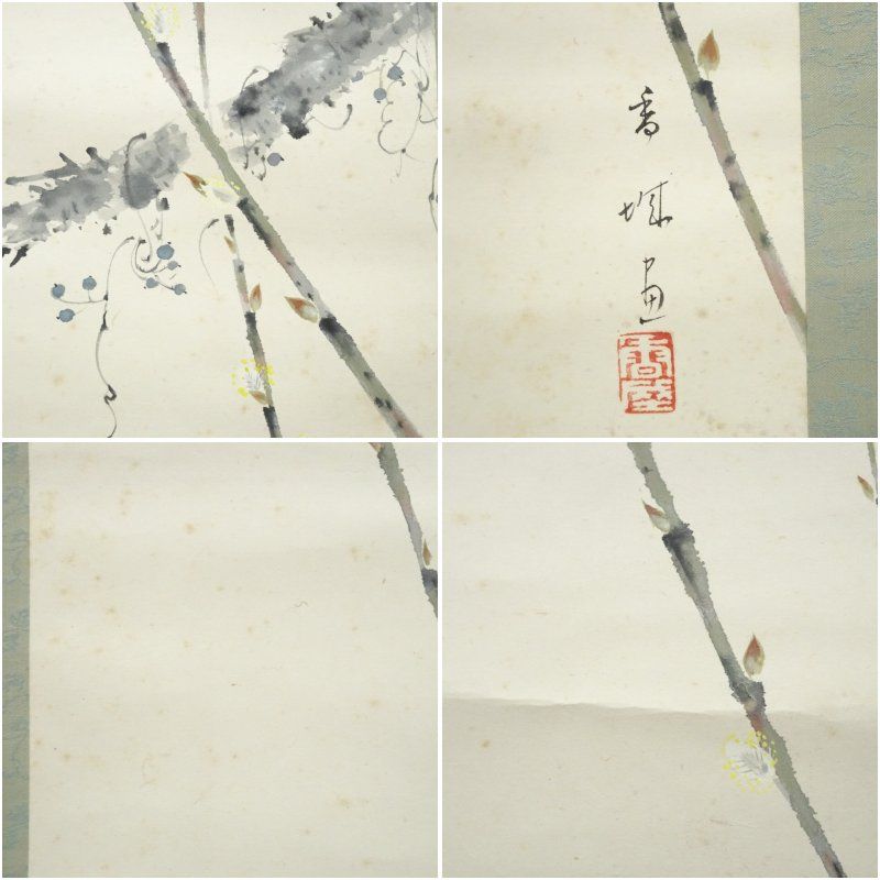 朝見香城筆 翡翠（川蝉） 肉筆紙本掛軸（共箱） 掛け軸 床の間 書