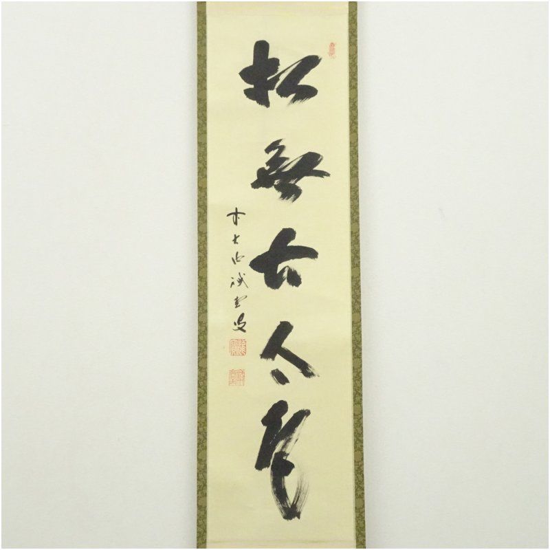前大徳寺 藤井誡堂 一行書 共箱 茶掛 掛軸 茶道具O-23 前大徳 藤井誡堂筆 「松無古今色」一行書 肉筆紙本掛軸（共箱） 掛け軸