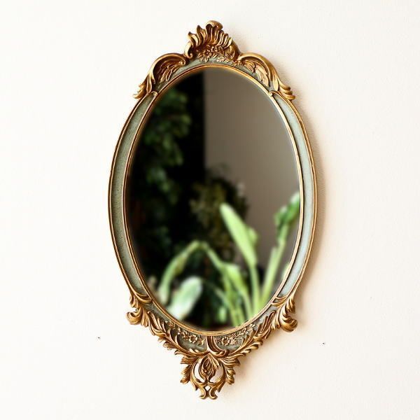 アンティーク　楕円形　壁掛け鏡　ミラー　彫刻 アンティーク 壁掛け鏡 ウォールミラー 楕円 ロココ調 おしゃれ