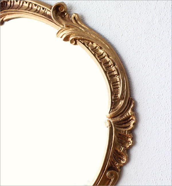 アンティーク　ウォールミラー　金色装飾フレームの楕円形ミラー アンティーク 壁掛け鏡 ウォールミラー 楕円 ロココ調 おしゃれ