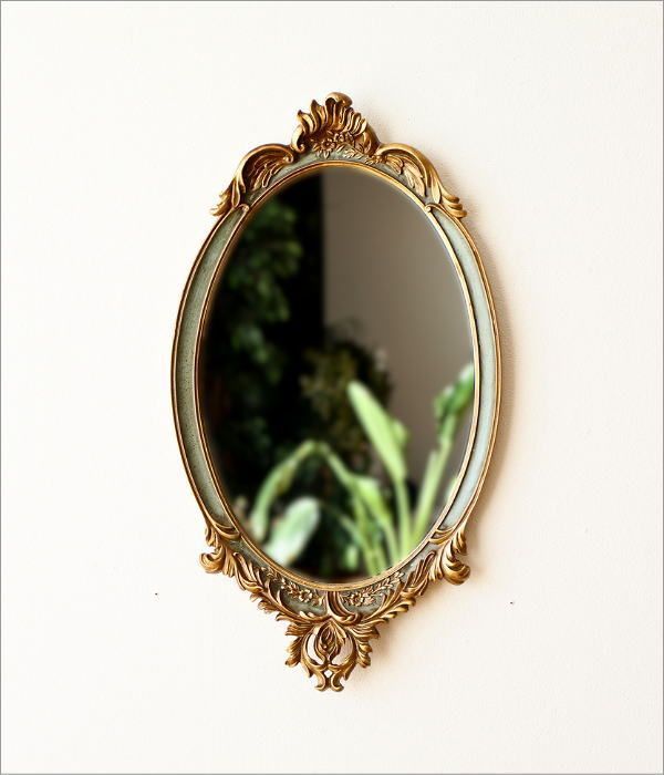 アンティーク 壁掛け鏡 ウォールミラー 楕円 ロココ調 おしゃれ