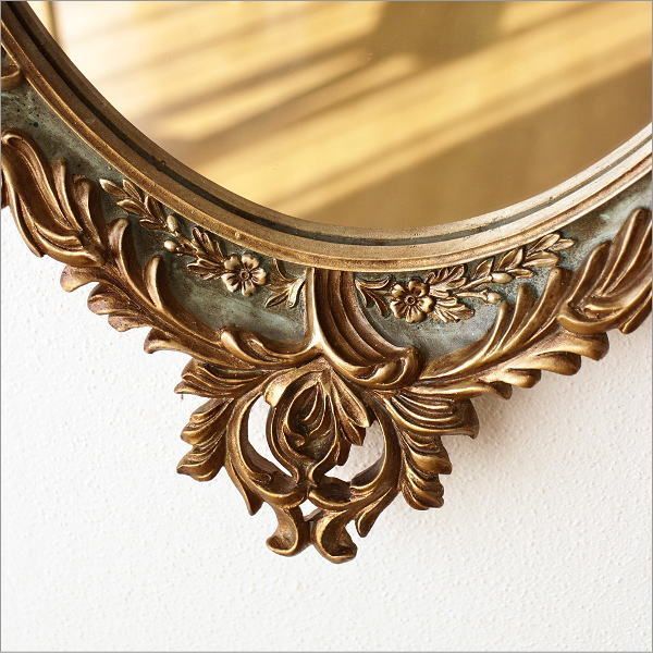 アンティーク 壁掛け鏡 ウォールミラー 楕円 ロココ調 おしゃれ