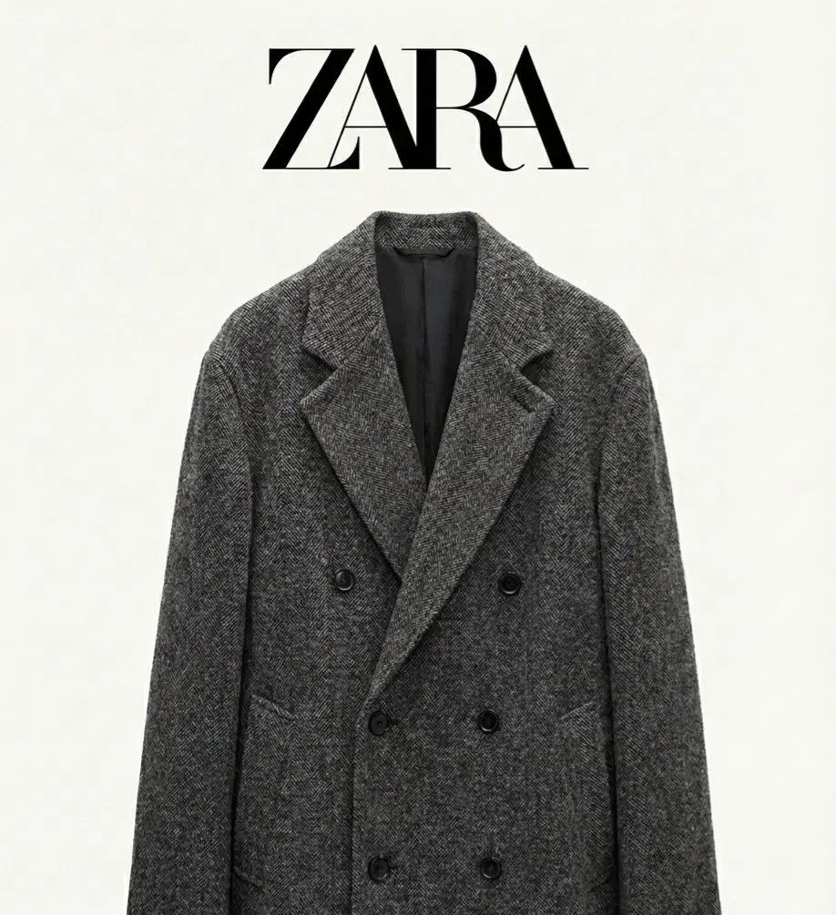 ZARA ザラ マン ヘリンボーン パータン ダブル ブレスト コート S