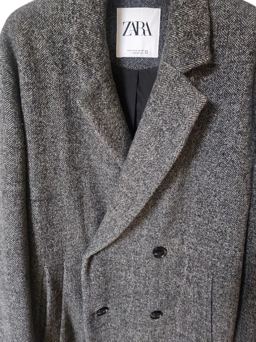 ZARA ザラ マン ヘリンボーン パータン ダブル ブレスト コート S