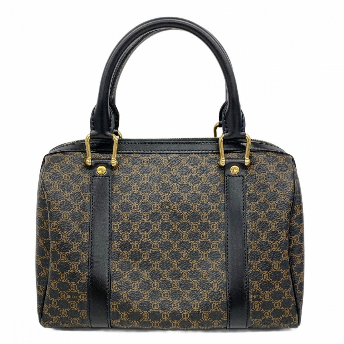 MMSC☆ 6ac2161】セリーヌ ハンドバッグ マカダム PVC ブラック ゴールド金具