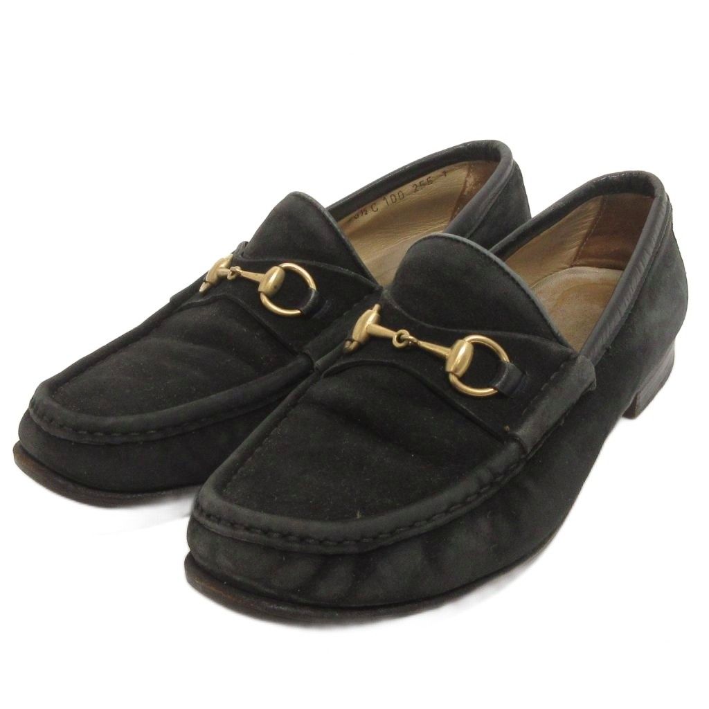 グッチ GUCCI ローファー ホースピット スエード 黒 ブラック 36.5
