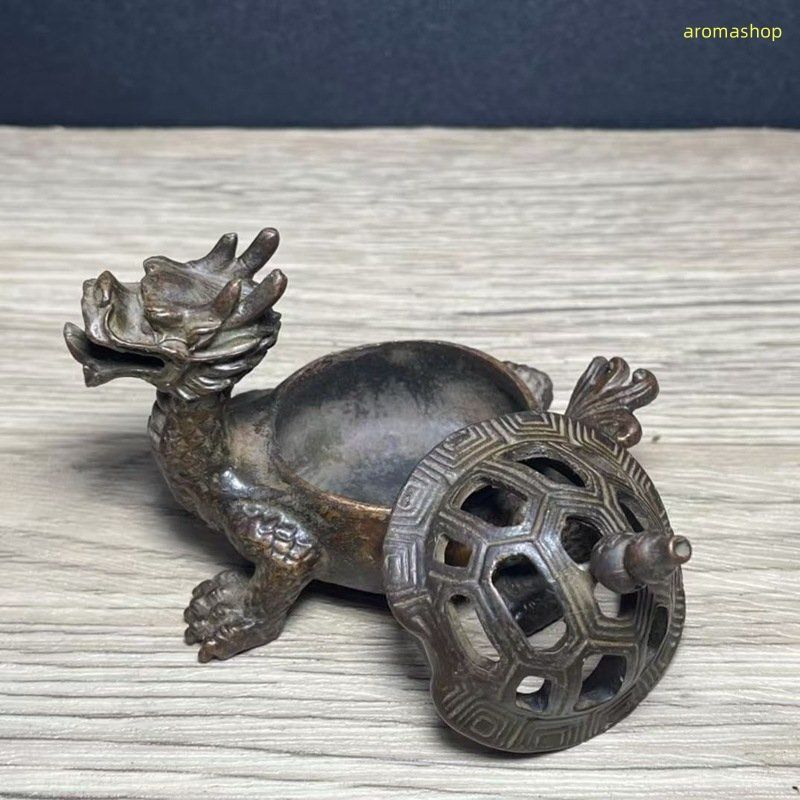 新品・未使用】 金属 古銅彫 瑞獣 金 銅器 竜亀香炉 透かし 瓢箪蓋香炉