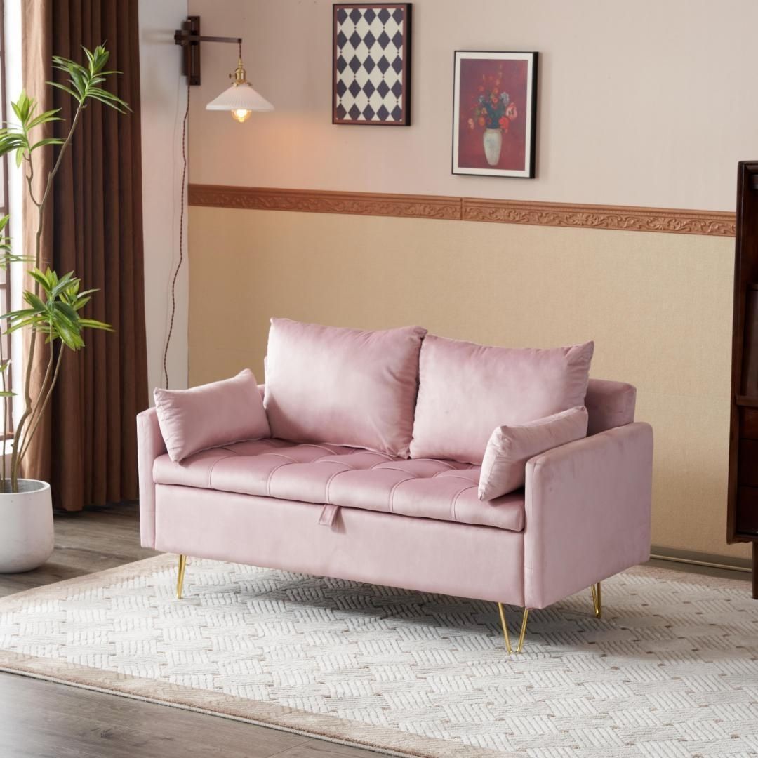 2人掛けソファ 収納付き クッション4個付き 金属脚 北欧テイスト ファブリック ボンネルコイル チップウレタン スラブウレタン 耐荷重180kg 組み立て20分 幅1350mm 奥行780mm 高さ650mm 座面高さ440mm