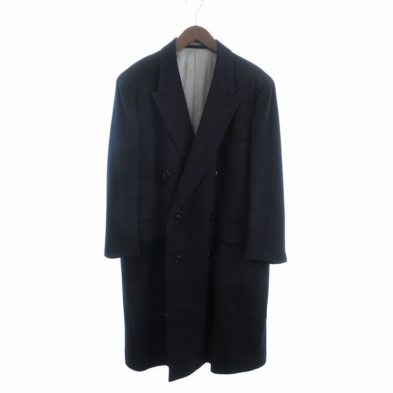 ダンヒル dunhill チェスターコート ロング カシミヤ 無地 紺 ネイビー