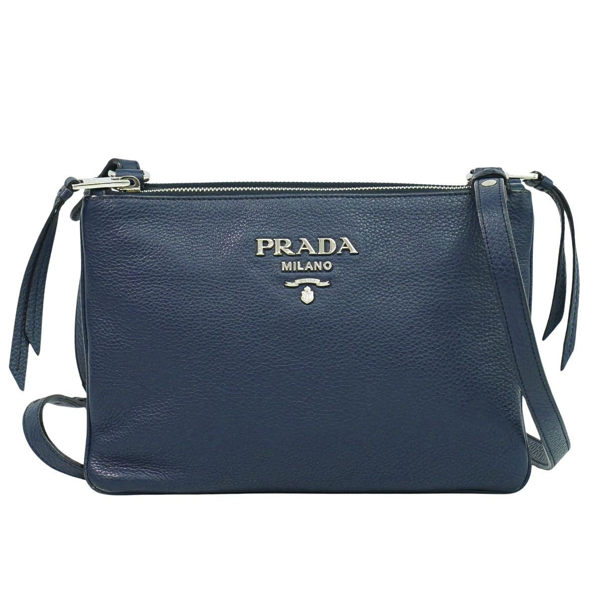 本物 プラダ PRADA レザー ショルダーバッグ ポシェット ネイビー 